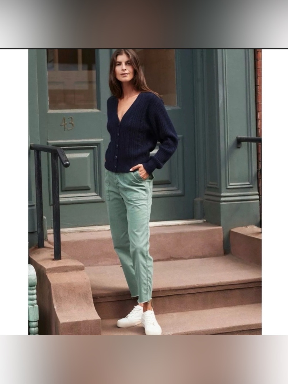 MOTHER The Shaker Chop Crop Pants Hedge Green Linen Blend Size 27